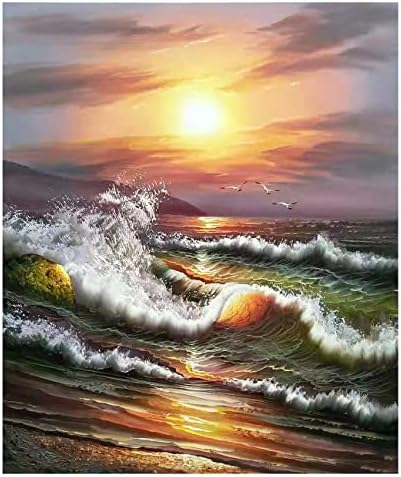 Стенно художествено оформяне на морски пейзажи ч. и залез слънце, нарисованное от ръцете (готови да бъдат окачени в рамка, 24x20 см)
