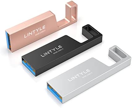 LINTYLE 3 пакета USB Флаш памет от 64 GB USB 3.0 Флаш памет с брелоком, 64G 64GB Метален USB устройство 3,0 Memory Stick Jump Drive Флаш памет (64 GB, 3 цвята: черен, златен, сребърен)