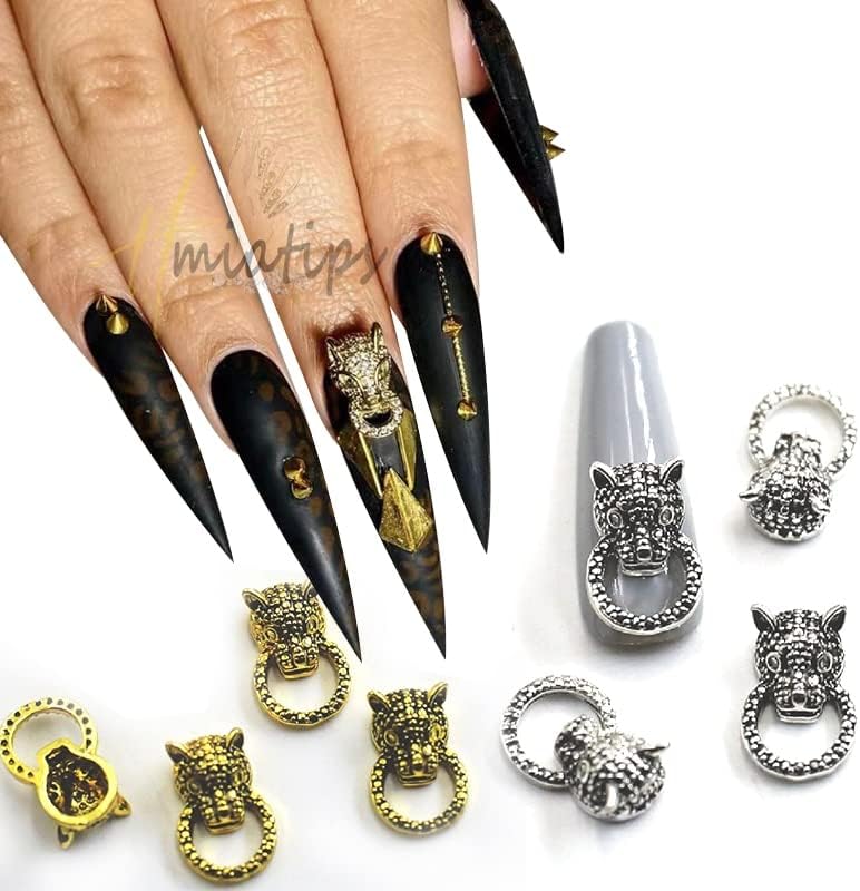 Кристали за дизайн на ноктите от Метална сплав, Глава на Лъв, Леопард, Дизайн на нокти, Сребристо-Златни карамфил, Бижута