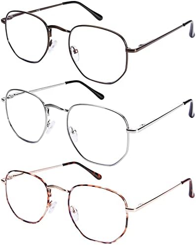 DOOViC 3 опаковане. Модни Очила За Четене в Метална Рамка, Блокиране на Синя Светлина, Анти-Напрежение на Очите, Пружинни
