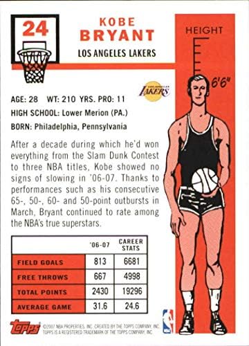 Кобе Брайънт 2007 2008 Баскетболно ретро серия Topps 1957 1958 година на издаване Монетная карта №24 С участието на звездата