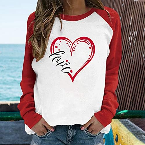 Тениска с Принтом на Любовен Писма, Дамски Забавна Тениска В Свети Валентин, Графични Блузи с дълъг ръкав и Надпис Love Heart, Блузи, Плюс Размер