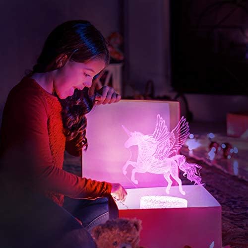 3D Иллюзионная Лампа Еднорог, 3D Летящ Еднорог лека нощ Дистанционно Управление Настолна Визуална Лампа 16 Сменяеми Цветове Подаръци За Рожден Ден, Нощни осветителни