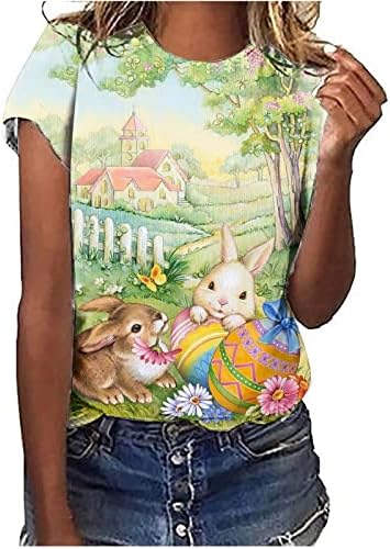 Тениска за Жени, Летните Забавни Тениски със Заек, Великденски Ежедневни Празнични Тениски с Къс Ръкав