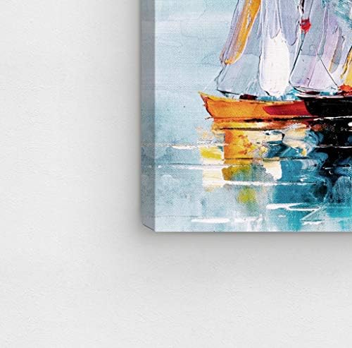 Компания Oliver Gal Artist Co. Стенен отпечатъци върху платно в морски стил и на брега ден на разходка с лодка За домашен интериор, 36 x 24 инча, Синьо, оранжево