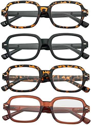 Дамски очила за четене KoKoBin Oversize, 4 опаковки, пружинни панти, блокер синя светлина очила, модерен квадратни рамки