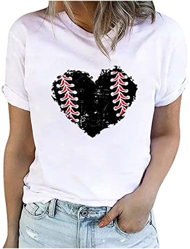 Ризи за Деня на Майката, Женски Бейзбол Ризи с Принтом във формата на Сърце, Модни Тениски С V-образно деколте и Къси