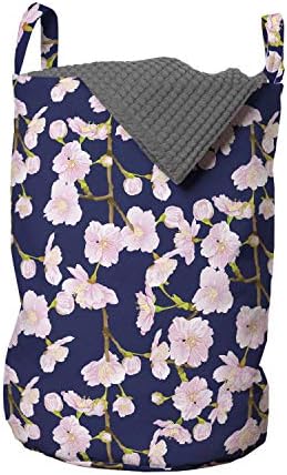 Лятна Розова чанта за дрехи Ambesonne, Фоново изображение, с повтарящи се цветове на японската сакуры, Кошница за дрехи с дръжки, закрывающаяся на шнур, за пране, 13 x 19, Тъ?