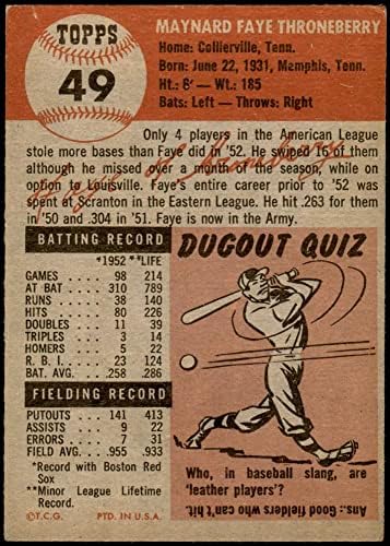 1953 Topps 49 Фей Тронберри на Бостън Ред Сокс (Бейзболна картичка) VG/БИВШ Ред Сокс