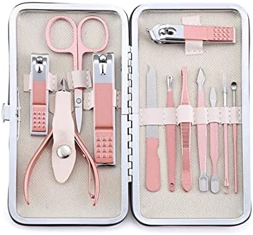 MJWDP 10 бр. Набор от инструменти за маникюр за нокти, Ножица за рязане на ноктите, определени Пинцетов, Професионални, качествени Калъф за пътуване (Цвят: розов, размер: