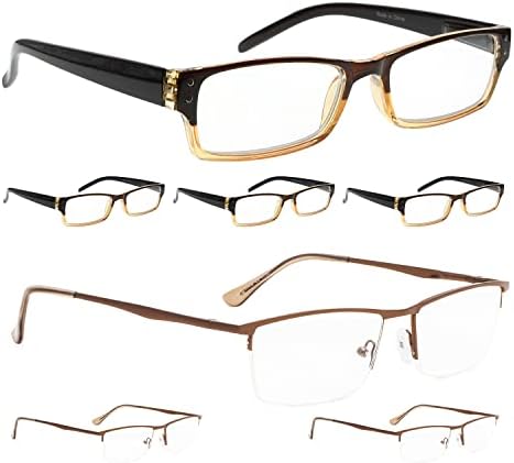 LUR 4 Опаковки класически очила за четене + 3 опаковки на метални очила за четене в полукръгла рамка (общо 7 двойки ридеров