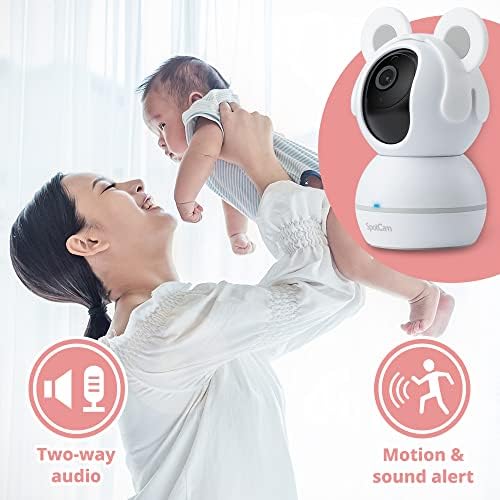 Безжична камера за сигурност SpotCam BabyCam за гледане на дете, 1080P, Нощно виждане, Колыбельные и бял шум, Двупосочен разговор, Звуков сигнал за движение, завъртане / накла?