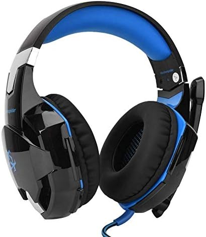 Компютърни стереобасы с led подсветка и меки слушалки с паметта, Конкурентни Детска Слушалки, слушалки с кабел и слушалки за игри PS4 (червен/син) YANG1MN (син цвят)