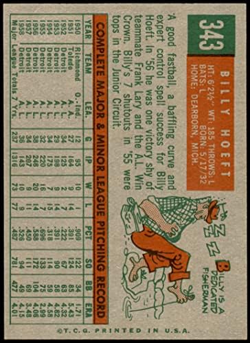 1959 Topps # 343 Били Хефт Детройт Тайгърс (Бейзболна картичка) Ню Йорк/MT Тайгърс