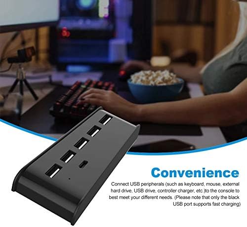 UXZDX 5-Портов за Високоскоростен Адаптер-Сплитер Игрова конзола USB Хъб, богат на функции за игралната конзола PS5 Поставка за Зареждане Светлинен индикатор (Цвят: чере?