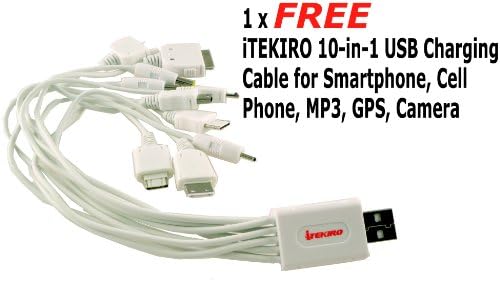 iTEKIRO AC Стенно Зарядно за Кола dc Комплект за Sony HDR-HC3 HDR-HC3E HDR-SR56 HDR-SR56E + iTEKIRO 10-в-1 USB Кабел за зареждане