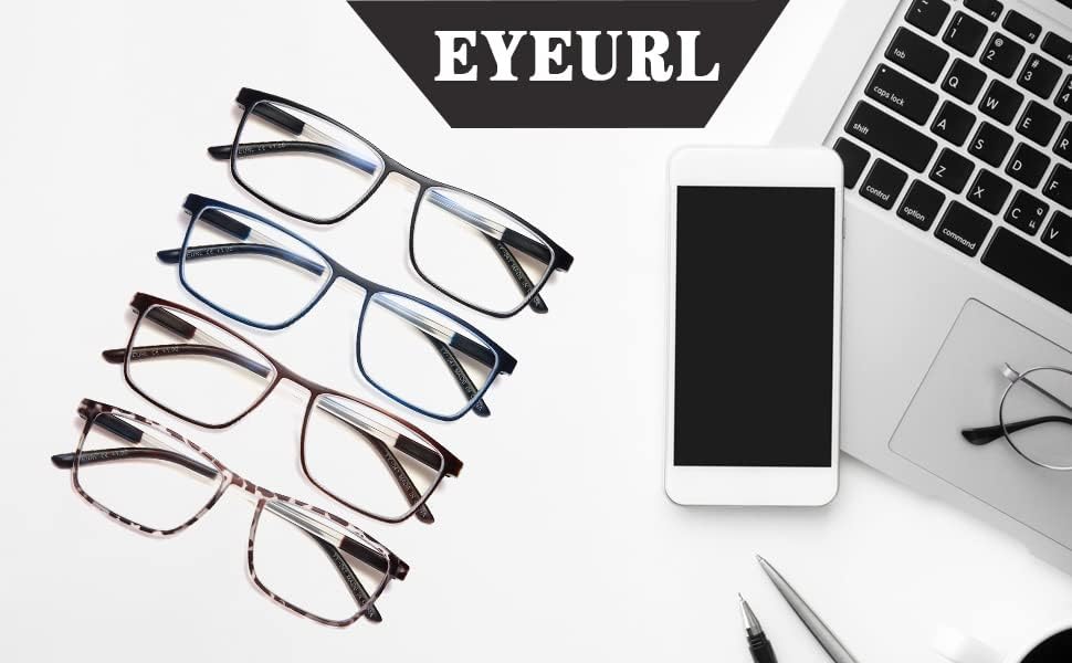 Очила за четене EYEURL 4 бр. за мъже и жени - сини светозащитные ридеры с кутия пролетта панти - Защита от отблясъци