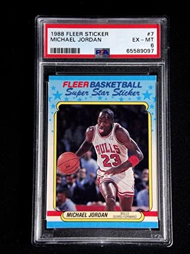 Баскетболно Стикер на Майкъл Джордан 1988 Fleer 7 Psa 6 Ex-mt 1988-89 Bulls - Баскетболни карта, без подпис