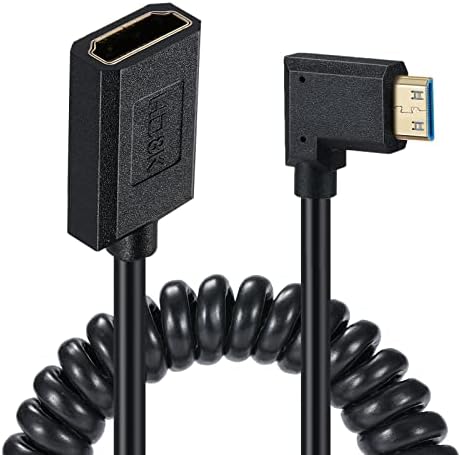 Спирален кабел Qaoquda Mini HDMI-HDMI с наклон под ъгъл 90 градуса Високоскоростен Спирален кабел-адаптер Mini HDMI Male-HDMI