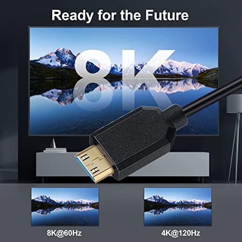 Спирален кабел Qaoquda Mini HDMI-HDMI с наклон под ъгъл 90 градуса Високоскоростен Спирален кабел-адаптер Mini HDMI Male-HDMI 2.1 Female 8K 60hz 4K 120Hz за камера, HD TV, PC и на още много Други места