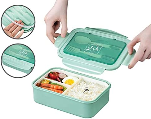 Кутии за bento Green Itch Живот с лъжица и вилица Най-подходящи за училищните обеди, Обяд-Бокс Не съдържа BPA, Фланец, Без химически оцветители, Контейнер за обяд, безопасен з