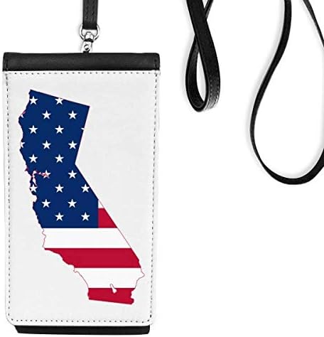 Калифорния, САЩ Карта Звезди Ленти Флаг Формата на Телефона в Чантата си Портфейл Окачен Мобилен Калъф Черен Джоба