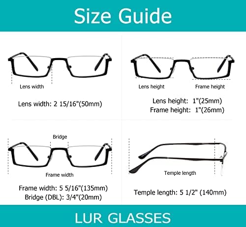 LUR 3 опаковки очила за четене в полукръгла рамка + 3 опаковки на метални очила за четене (само 6 двойки ридеров + 1,50)