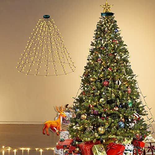Светлините на Коледната елха - Топъл Бял 480 светодиоди 9,82 фута x 16 Висящи осветителни тела Коледна Украса с 8 Модели, функция памет и Часовник