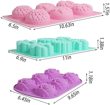 3 Опаковки Силиконови форми за сапун, 6 кухини в Различна форма, във формата на цветя, на Силиконова форма за печене, идеална за производството на сапун, торта е ръчна