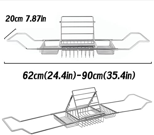 Тава за бани с възможност за разширение, масичка за вана от неръждаема стомана HGTRH, регулируеми от 24,4 до 35,4 подвижен държач за книги, Нескользящая дръжка за носене, п
