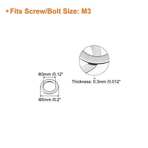 uxcell M3 304 Плоски Шайби от Неръждаема Стомана, 50 броя 3x5x0,3 мм, с Тънки Плоски Уплътнения за Спирални Болтове,