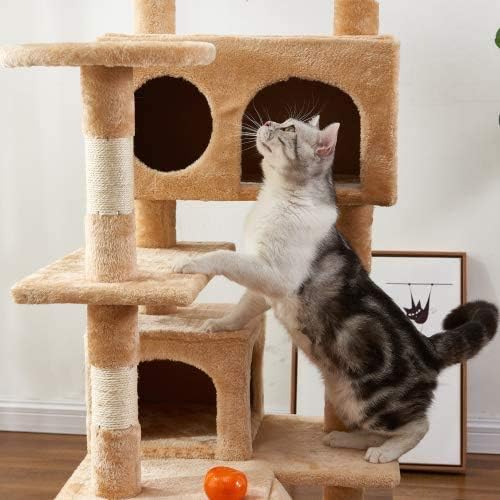 Диференцирани котешки дърво QTRT - С Когтеточкой за котки с сизалевой въже, колона за катерене котки, покрит с сизалевой въже, и 2 Плюшени Възел, игралната къщичка за к?