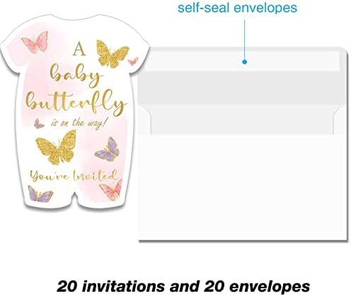 Покани Картички във формата на Розова пеперуда за момичета на парти в чест на рождения ден на с Конвертами, Определени
