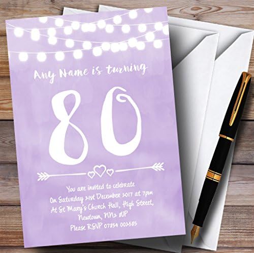 Виолетово-Лилаво Светлини Персонални Покани на Парти по случай 80-годишнината